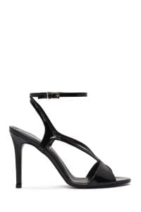 صندل زنانه مشکی چرم بنددار پاشنه‌نازک بلند دری مد