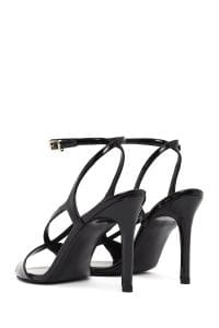 صندل زنانه مشکی چرم بنددار پاشنه‌نازک بلند دری مد