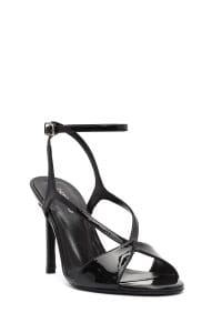 صندل زنانه مشکی چرم بنددار پاشنه‌نازک بلند دری مد