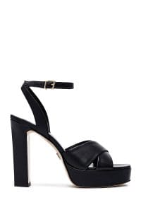 صندل زنانه مشکی چرم بنددار پلتفرم پاشنه‌ضخیم بلند دری مد