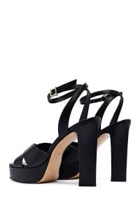 صندل زنانه مشکی چرم بنددار پلتفرم پاشنه‌ضخیم بلند دری مد