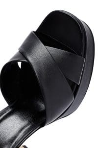 صندل زنانه مشکی چرم بنددار پلتفرم پاشنه‌ضخیم بلند دری مد