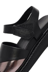 صندل زنانه مشکی چرم تخت بندی دری مد