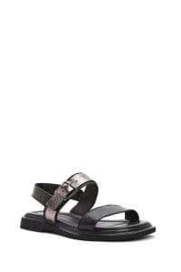 صندل زنانه مشکی چرم سگک‌دار دری مد