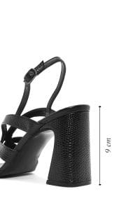 صندل زنانه مشکی چرم طرح‌دار پاشنه‌ضخیم بنددار دری مد