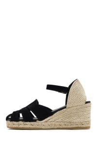 صندل زنانه مشکی چرم و جیر بنددار لژدار اسپادریل دری مد