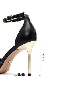 صندل زنانه مشکی چرم پاشنه‌نازک بنددار دری مد