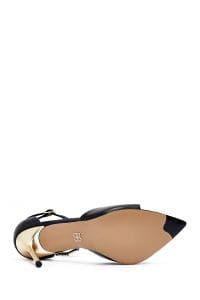 صندل زنانه مشکی چرم پاشنه‌نازک بنددار دری مد