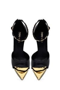 صندل زنانه مشکی چرم پاشنه‌نازک بنددار دری مد