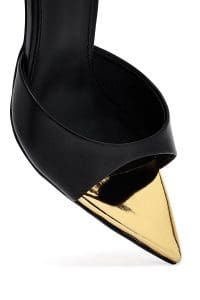 صندل زنانه مشکی چرم پاشنه‌نازک بنددار دری مد