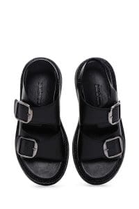 صندل زنانه مشکی چرمی راحتی با دو سگک دری مد