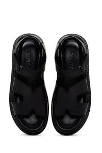 صندل زنانه مشکی چرمی راحتی دری مد