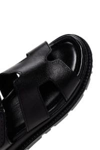 صندل زنانه مشکی چرمی راحتی دری مد