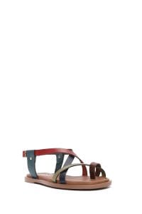 صندل زنانه چرمی رنگی انگشتی مدل بدروم دری مد