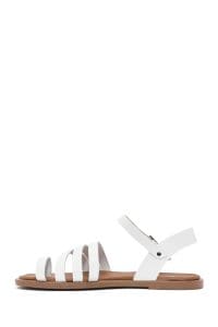 صندل زنانه چرمی سفید انگشتی بندی مدل بدروم دری مد