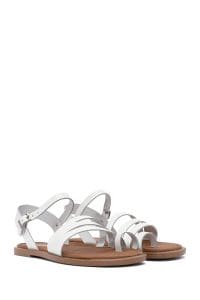 صندل زنانه چرمی سفید انگشتی بندی مدل بدروم دری مد