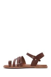 صندل زنانه چرمی قهوه‌ای انگشتی بندی مدل بدروم دری مد