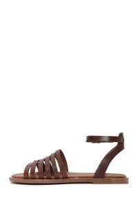 صندل زنانه چرمی قهوه‌ای بندی مدل بدروم دری مد