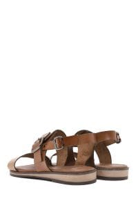 صندل زنانه چرمی قهوه‌ای روشن سگک‌دار مدل بدروم دری مد