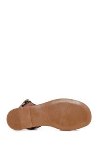 صندل زنانه چرمی قهوه‌ای مدل بدروم دری مد