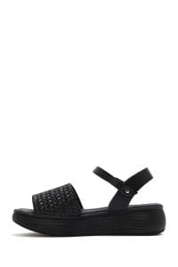 صندل زنانه چرمی مشکی با بند و زیره ضخیم دری مد