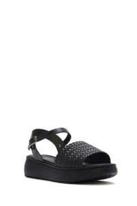 صندل زنانه چرمی مشکی با بند و زیره ضخیم دری مد