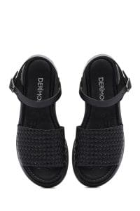 صندل زنانه چرمی مشکی با بند و زیره ضخیم دری مد