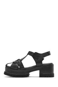 صندل زنانه چرمی مشکی بندی با زیره ضخیم دری مد