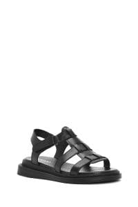 صندل زنانه چرمی مشکی بندی دری مد