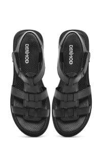 صندل زنانه چرمی مشکی بندی دری مد