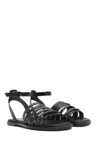 صندل زنانه چرمی مشکی بندی مدل بدروم دری مد