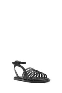 صندل زنانه چرمی مشکی بندی مدل بدروم دری مد