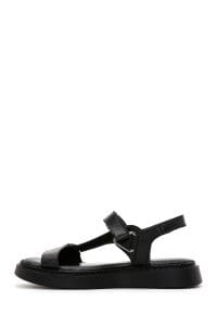 صندل زنانه چرمی مشکی راحتی دری مد