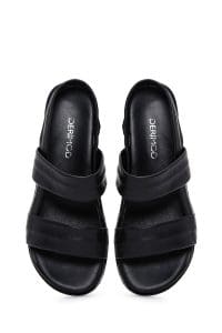 صندل زنانه چرمی مشکی ساده دری مد