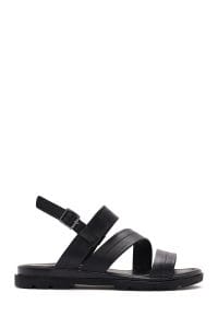 صندل زنانه چرمی مشکی سگک‌دار دری مد