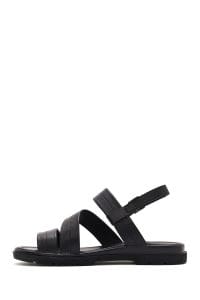 صندل زنانه چرمی مشکی سگک‌دار دری مد