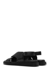 صندل زنانه چرمی مشکی کشی دری مد