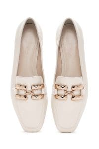 لوفر زنانه سفید بند دار چرم دری مد