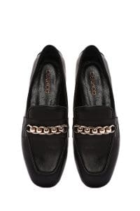 لوفر زنانه مشکی بند دار چرم دری مد