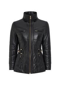 پالتو چرمی زنانه مشکی خزدار کلاه دار Alexandra دری مد