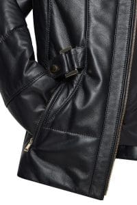 پالتو چرمی زنانه مشکی خزدار کلاه دار Alexandra دری مد