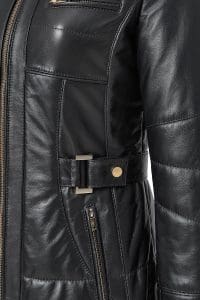 پالتو چرمی زنانه مشکی خزدار کلاه دار Alexandra دری مد