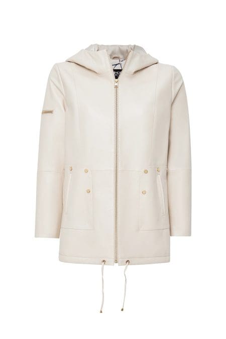 پالتو چرمی زنانه کرم کلاه دار Cindy دری مد