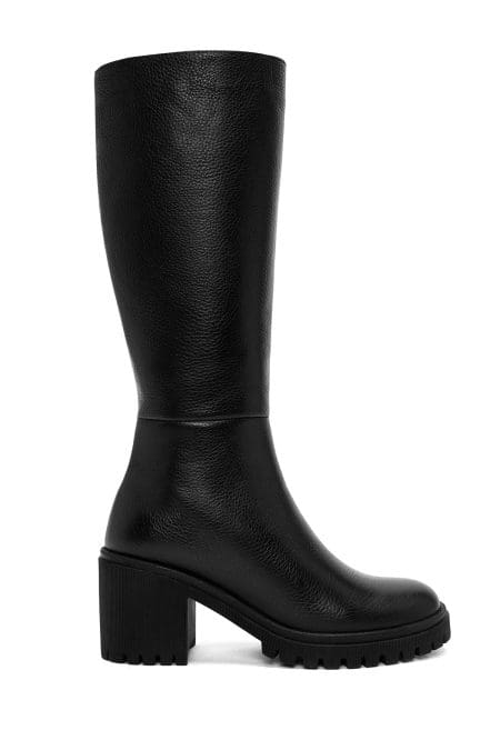 چکمه زنانه چرمی مشکی پاشنه‌بلند ضخیم زیپ‌دار دری مد