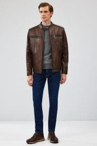 کاپشن اسپرت چرم معمولی قهوه ای مردانه گابریل دری مد