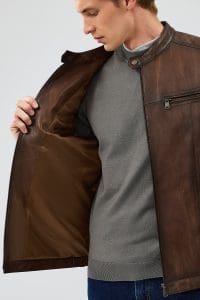 کاپشن اسپرت چرم معمولی قهوه ای مردانه گابریل دری مد