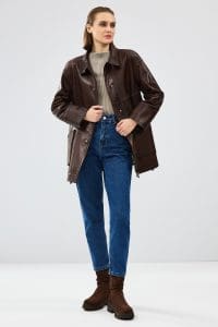 کاپشن چرم زنانه قهوه ای دالیدا دری مد