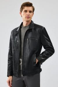 کاپشن چرم مشکی مردانه مولر دری مد