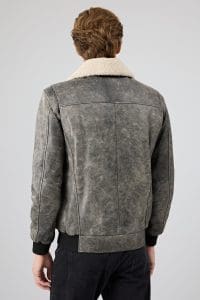 کاپشن چرمی مردانه خاکستری یقه‌دار خزدار خلبانی Hurricane دری مد