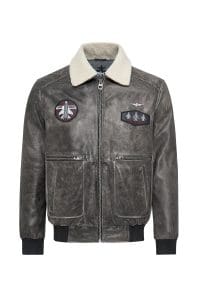 کاپشن چرمی مردانه خاکستری یقه‌دار خزدار خلبانی Hurricane دری مد